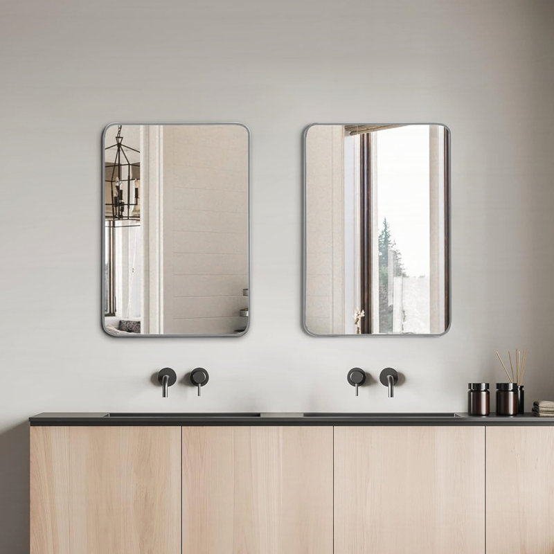 Premium Quality Rectangular Bathroom Mirror with Advanced Safety Features, 32" x 24", Silver