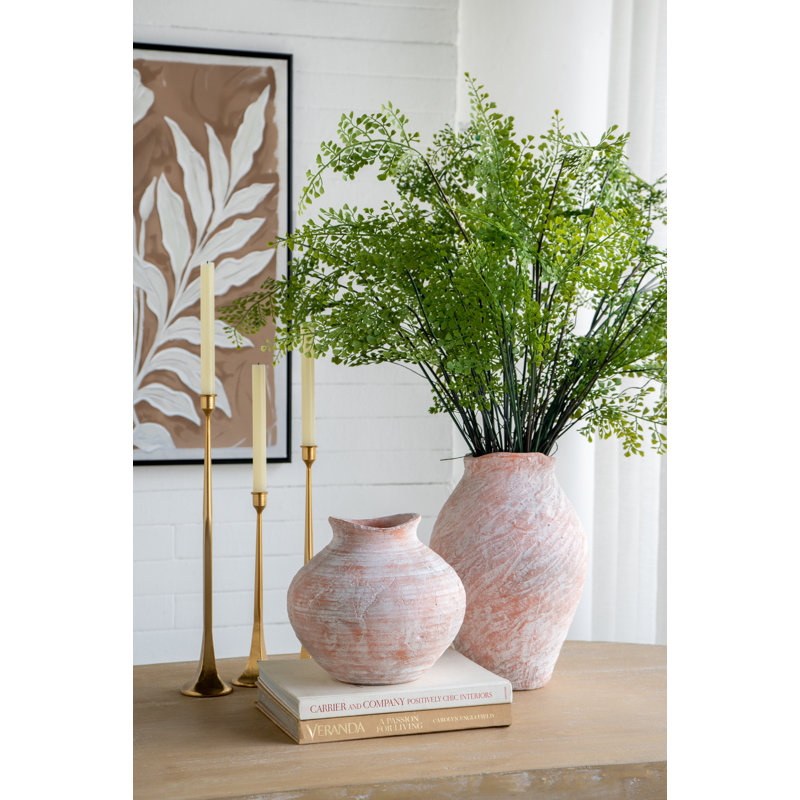 Vase Bulbous en terre cuite au fini gris patiné et blanc