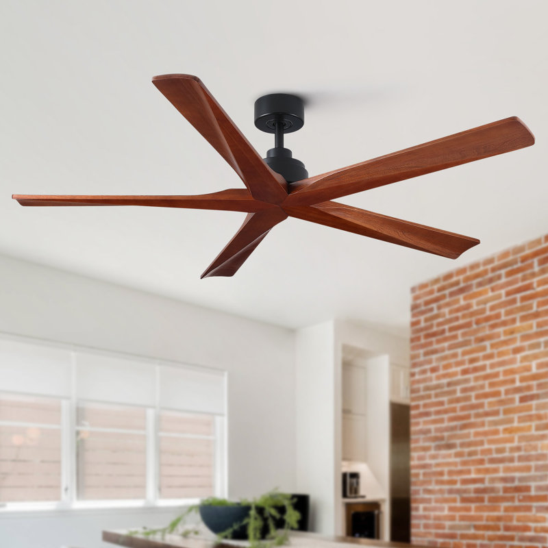 52 Inch Rustic Ceiling Fan with Remote Control,Quiet Dc Reversible Motor with 3 Blades Dark Brown Solid Wood,6 Speeds Low Noise for Living Room,Dining Room,Bedroom.(No Light)