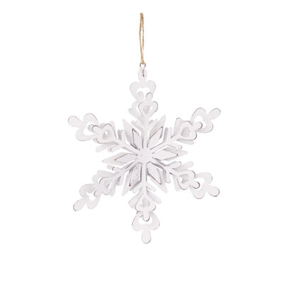 White Iron Snowflake Hanging Ornament, 6.3 x 1.8 x 6.7 Inches Decorative Winter Ball, Set of 6