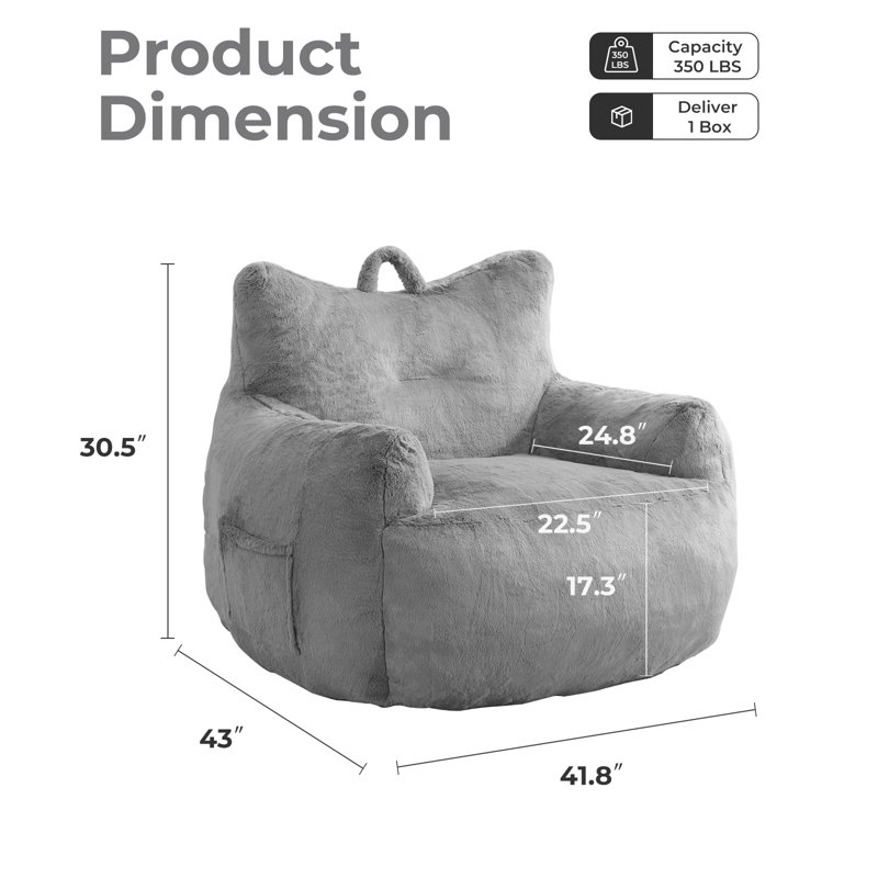 Adult Oversized Cat-shaped Beanbag Chair, Gray Faux Fur