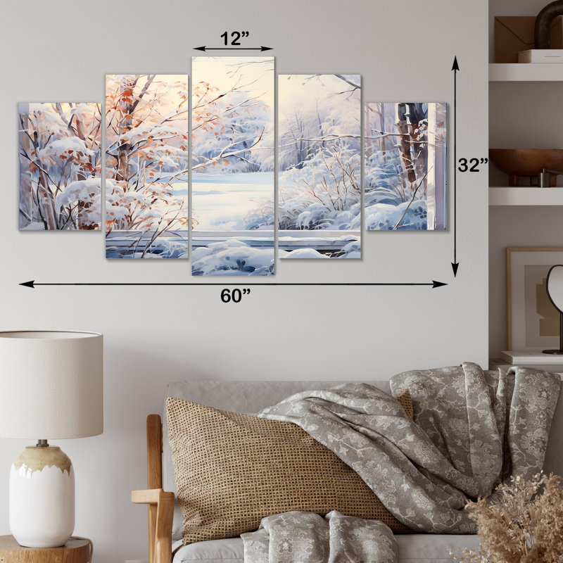 «Winter River Window View III - Winter Landscape Multipanel», ensemble d'art mural