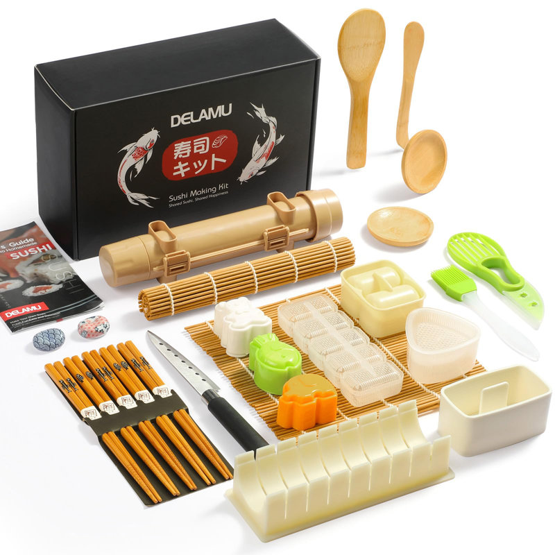 Ensemble de fabrication de sushi 27 en 1 [parent-enfant] Ensemble de sushi, pour débutants / professionnels, avec des tapis à sushi en bambou, un bazooka à sushi, un moule à onigiri, une palette à riz, un couteau à sushi, un guide et plus encore