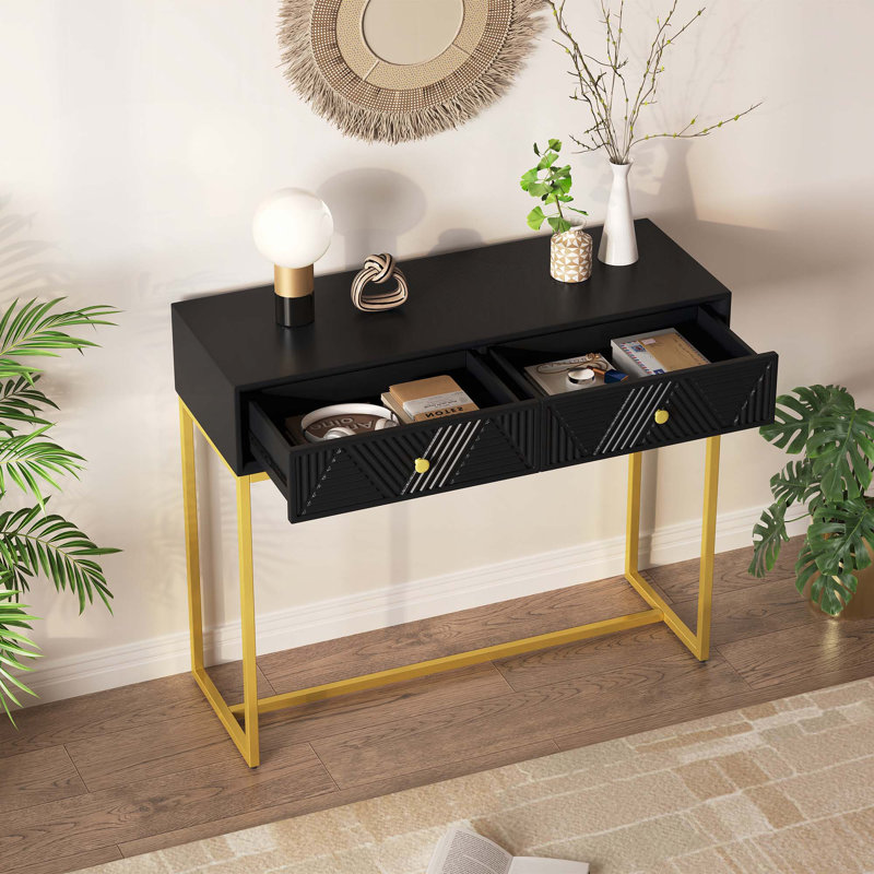 Wood Storage Console Table with Drawers, Black
