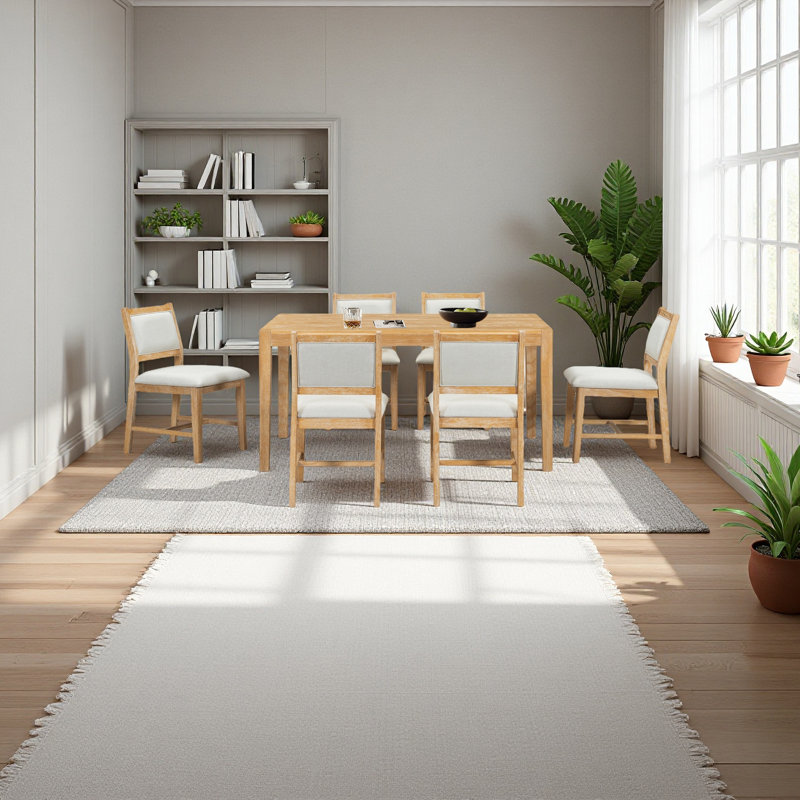 Ensemble de table de salle à manger 7 pièces pour 6 personnes, 1 table rectangulaire en bois, Naturel