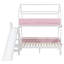 Lit superposé simple au dessus d'un lit simple / double avec glissade et escalier de rangement, structure de lit pour enfant en bois, blanc et rose-597324314