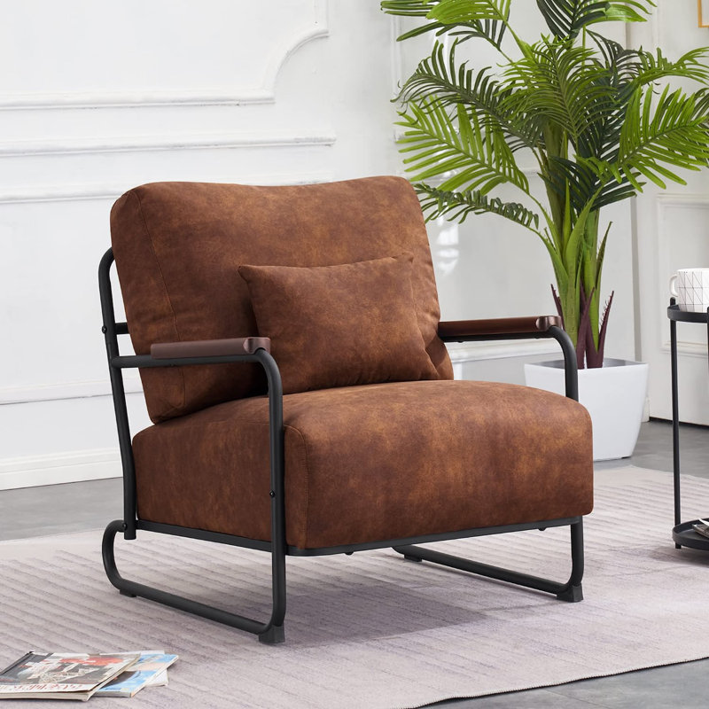 Accent Chair, Upholstered Reading Chair, Wooden Armrests Guest Chair, Selle