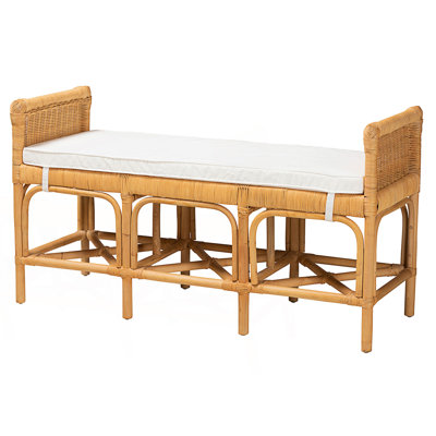 Modern Bohemian Rattan Bench With Built-In Storage And Removable Cushion