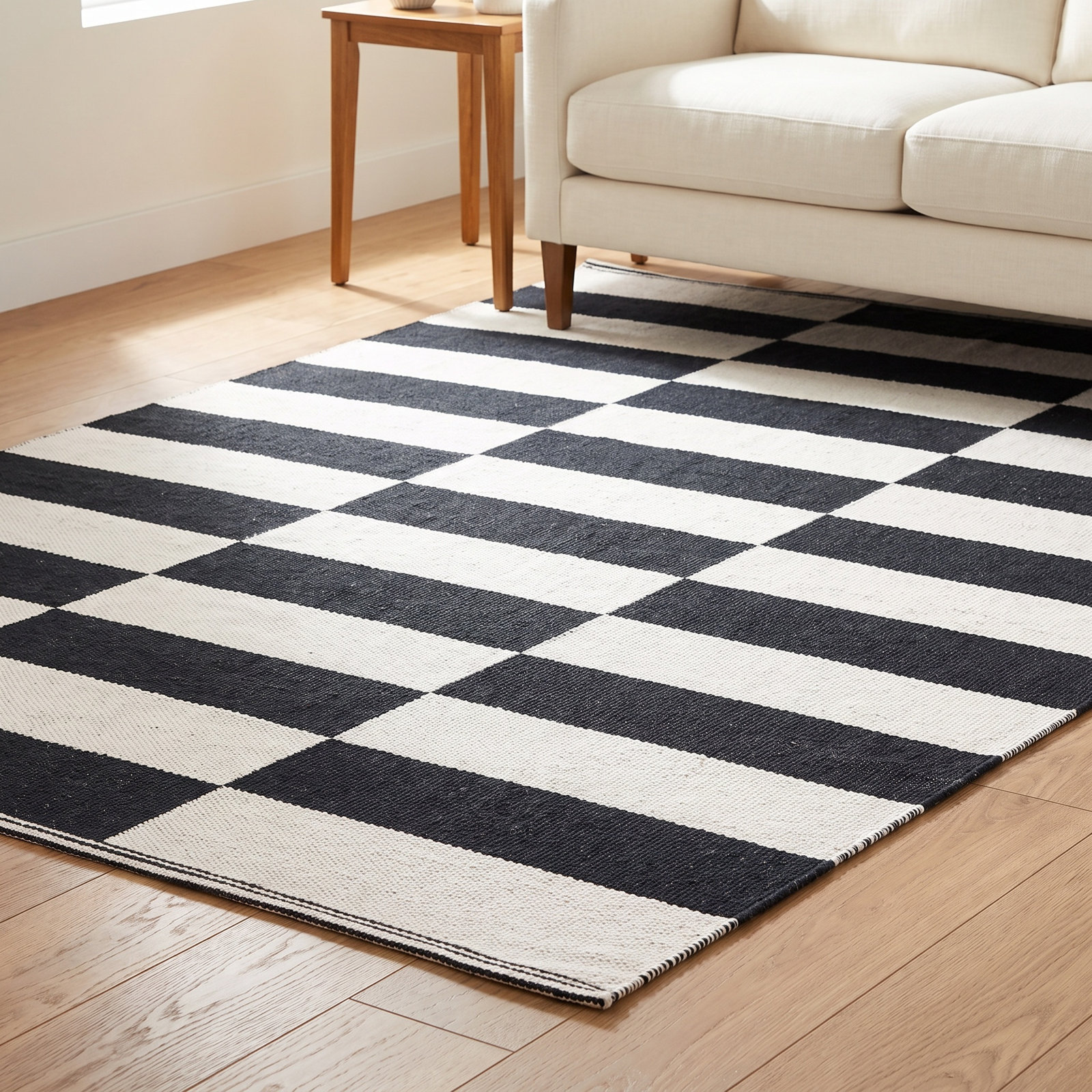 Alvana Black Ivory Hand-Woven Cotton Rug, Rectangle 8' x 10'