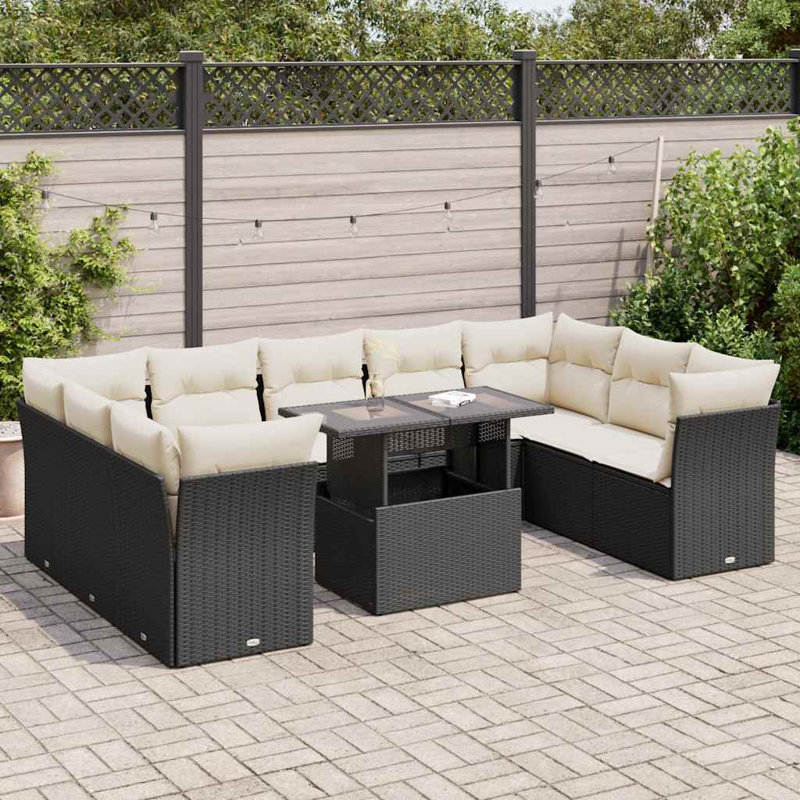 Ensemble de canapé de jardin Vidaxl, Coussin noir / structure noire