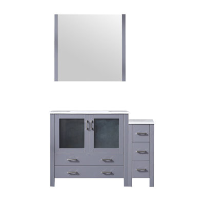 Volez 48 in W x 18.25 in D Single Bath Vanity with Side Cabinet, White Ceramic Top and 34 in Mirror