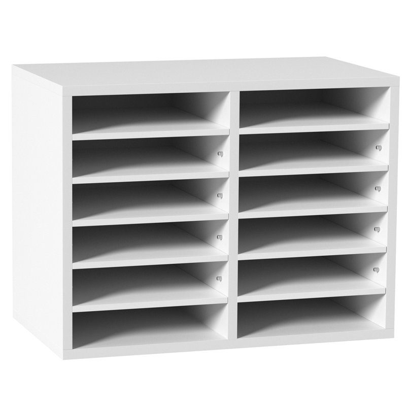 White Adjustable 12-Compartment Wood Literature Organizer