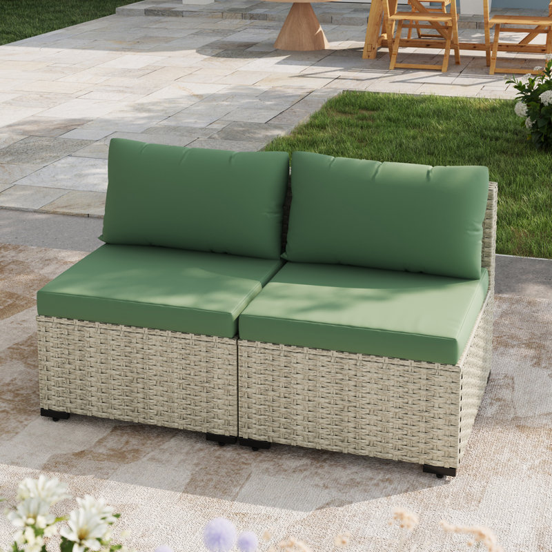 Canapé de patio 2 pièces en rotin avec coussins, Vert