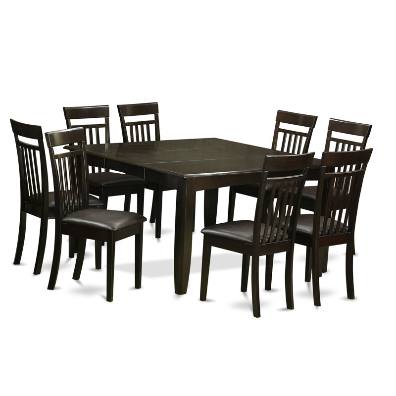 9 Piece Kitchen Table Set Includes a Square Dining Table with Butterfly Leaf and 8 Faux Leather Dining Room Chairs, Cappuccino