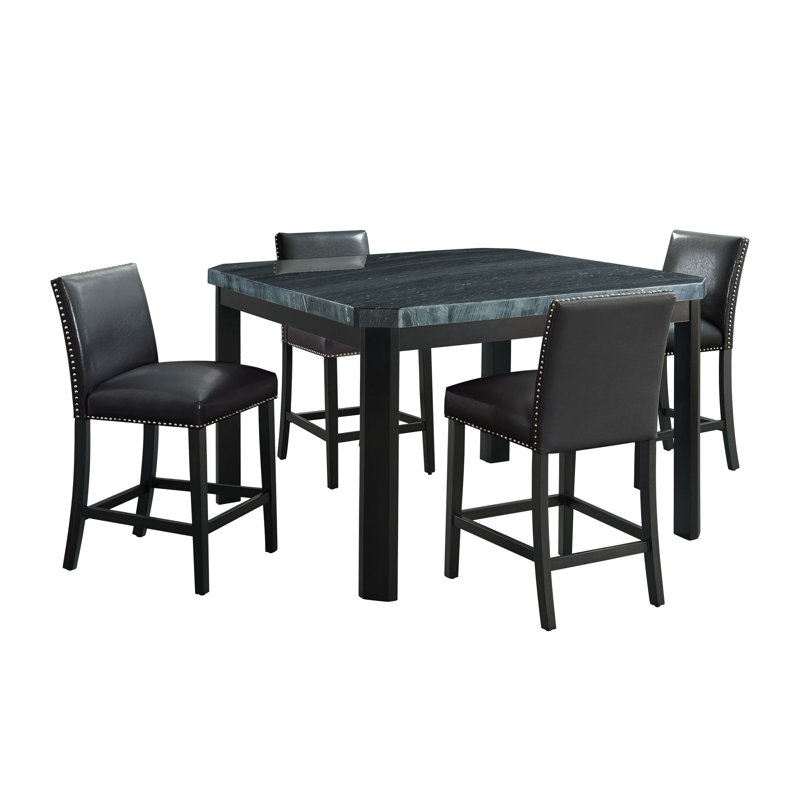 Parke Square 5PC Counter Height Dining Set-Table & Four Black PU Chairs