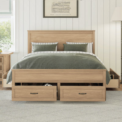 Modern Queen Size Wood Storage Bed Frame with 6 Drawers,Platform Bed with Wooden Slats Support,No Box Spring Needed,Seadrift