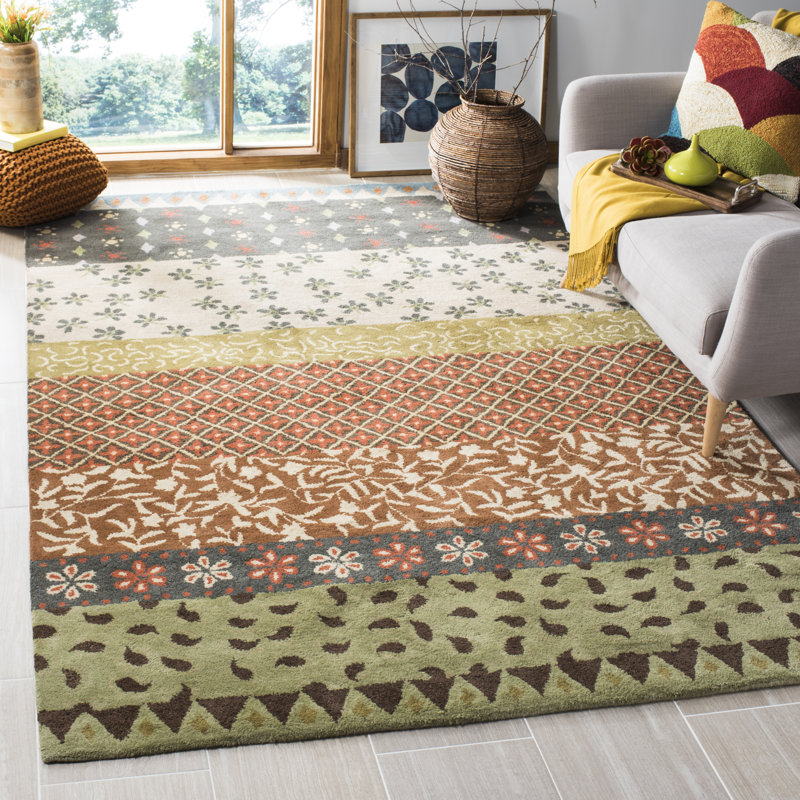 Tapis floral en laine / coton / latex touffeté à la main Mccullough, Rectangle 8 pi x 10 pi