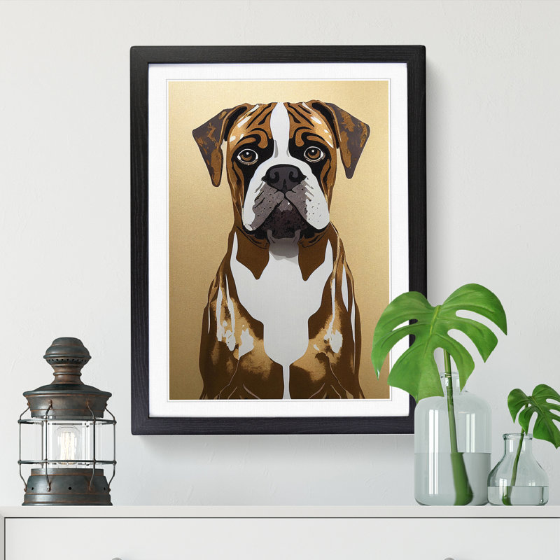 Boxer Dog Gold Leaf Vol.1 - Single Picture Frame Print, 34cm H x 25cm W, Black Framed