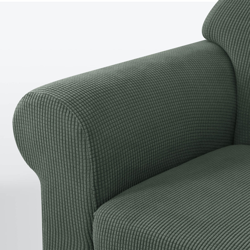 Soft Spandex Stretch Box Cushion Sofa Slipcover, 104cm H x 235cm W x 107cm D, Olive Green