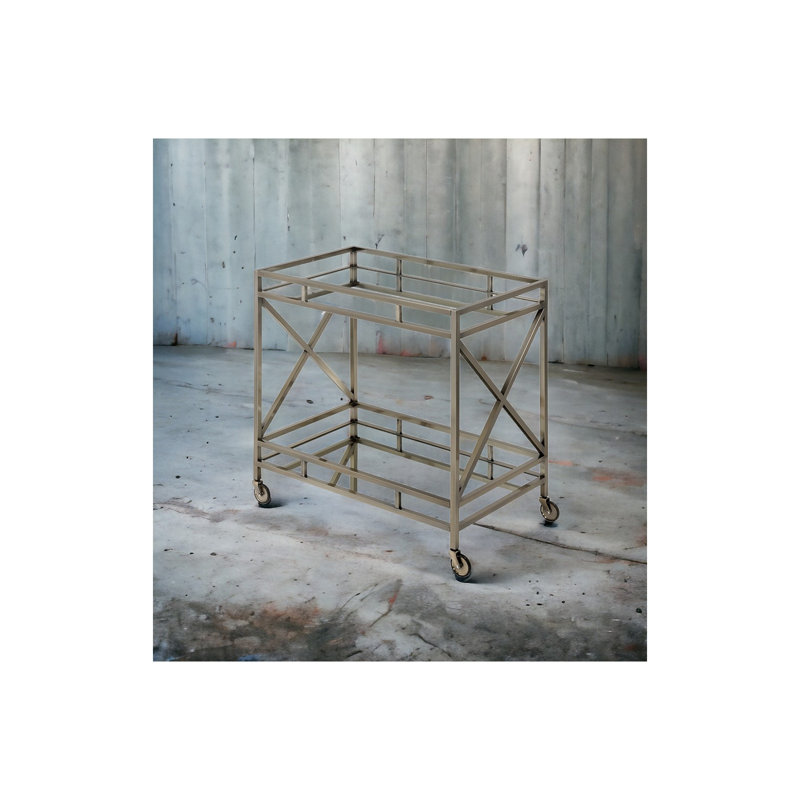 Chariot de service avec plateau en miroir et finition or antique