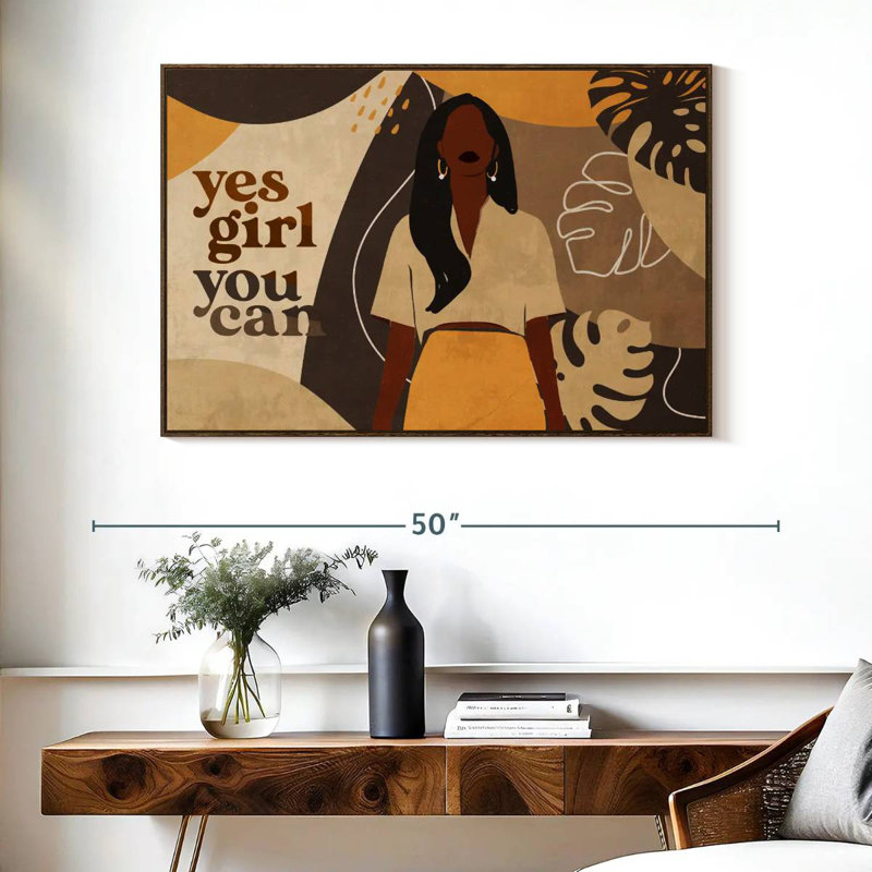 Illustration d'une femme bohème, Cadre flottant noyer, 40 po x 27 po