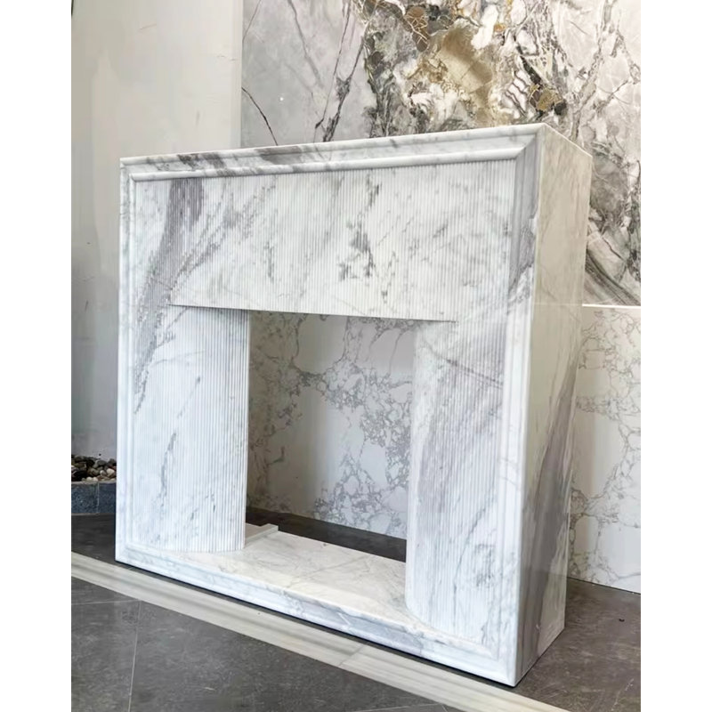 French-style minimalist marble fireplace