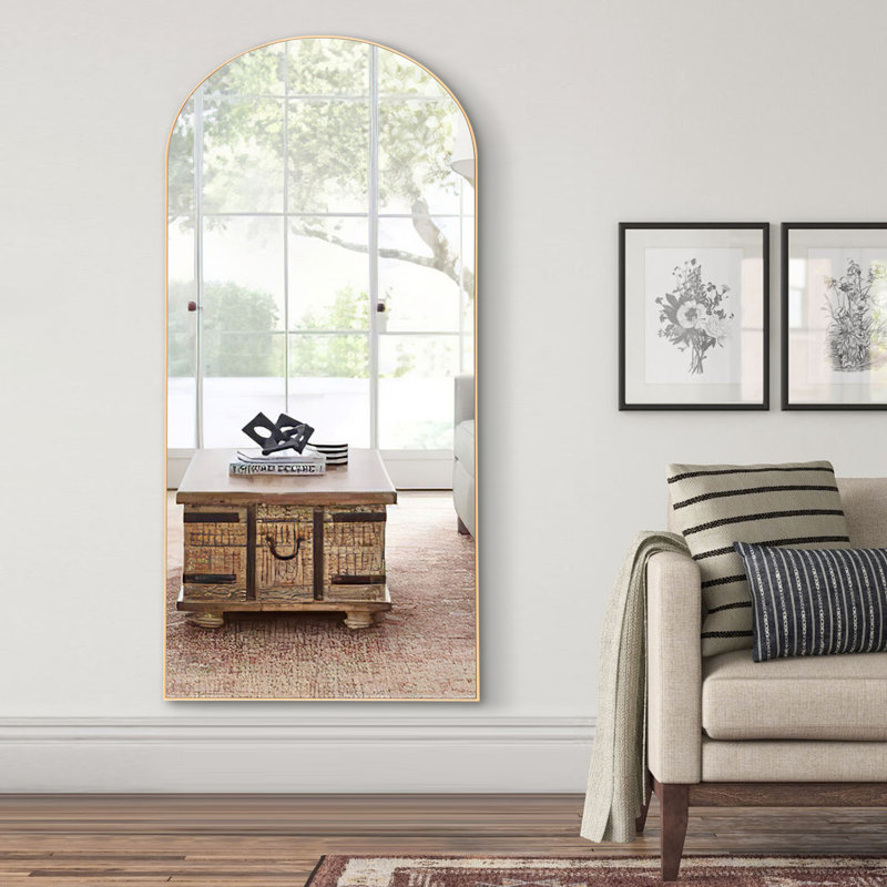 Wooden Full-Length Mirror With Stand, Gold, 64" x 21"