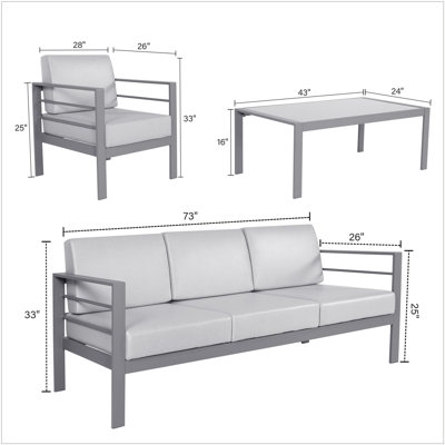 Latitude Run® Metal Outdoor Furniture Set with Removable Cushions and ...