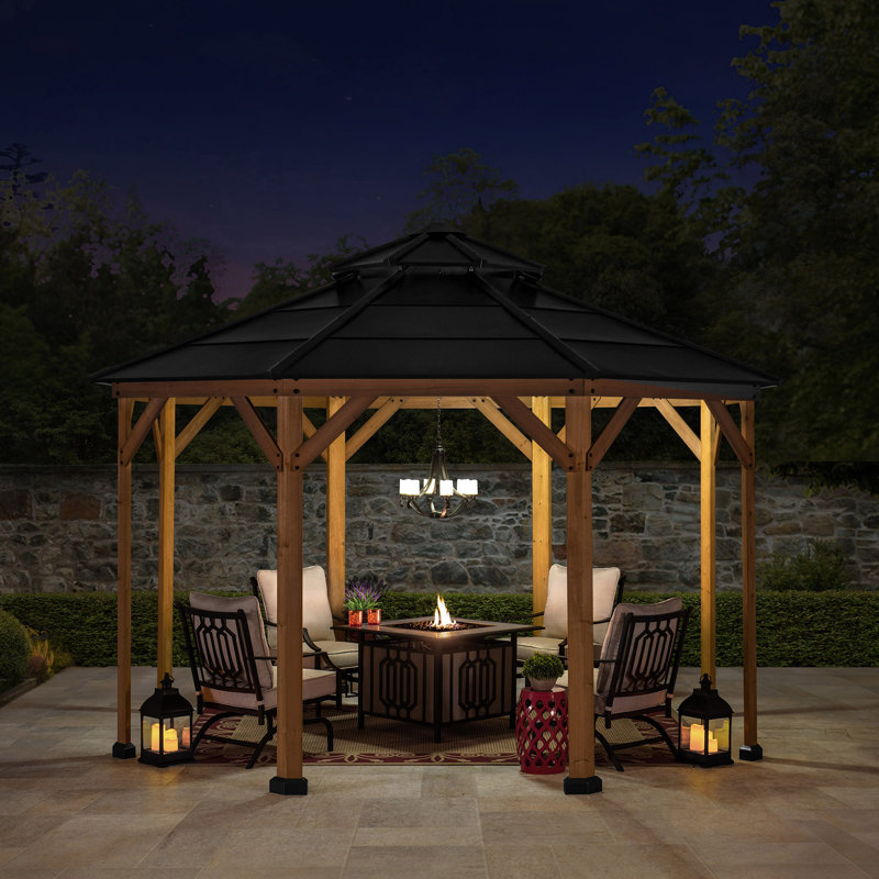 Cedar Wooden Gazebo EGGI - 3.96m x 3.96m, Anthracite, Anthracite