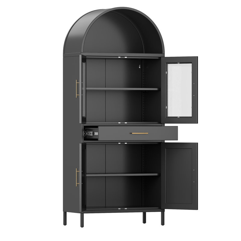 30.71 In. W X 72.83 In. H X 15.35 In. D Arched Steel Freestanding Cabinet With Drawer And Adjustable Shelves In, Black