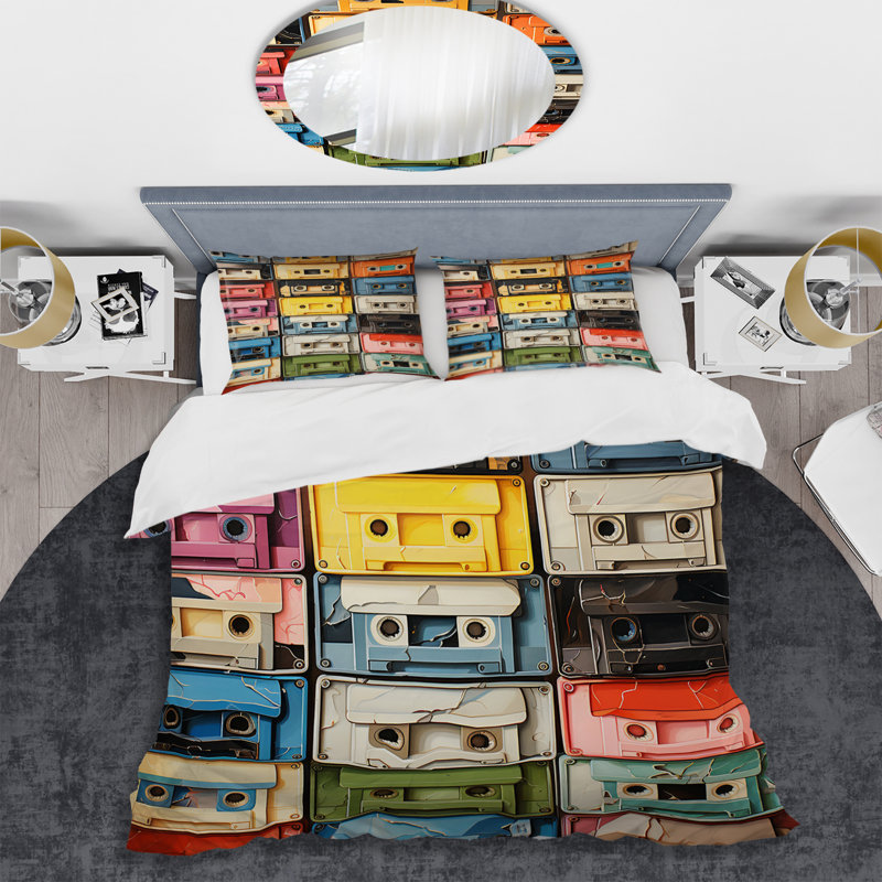 Ensemble de housse de couette Popart Cassette Tapes X Microfiber / Polyester, Housse de couette pour très grand lit et 2 très