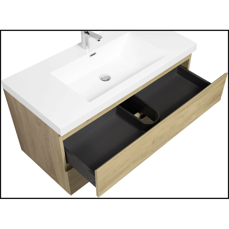 Montasia 41.93'' Single Bathroom Vanity with Resin Top, White/Natual