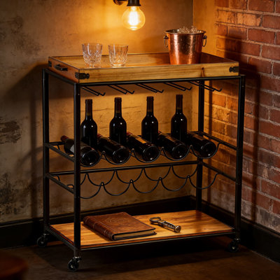 Kitchen Bar Cart With Removable Serving Tray, Wine Rack, And Glassware Storage