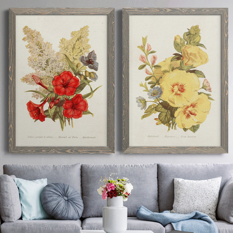 Antique Floral Bouquet V, toile encadrée de qualité supérieure - prête à être accrochée, H 37,5 po x l 55 po x P 1,5 po, gris