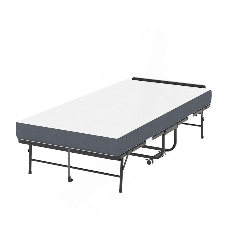Folding Bed With Adjustable Headboard & 5" Memory Foam, Space Saving Rollaway Guest Bed For Tall People, Portable Cot On Wheels, Easy Assembly