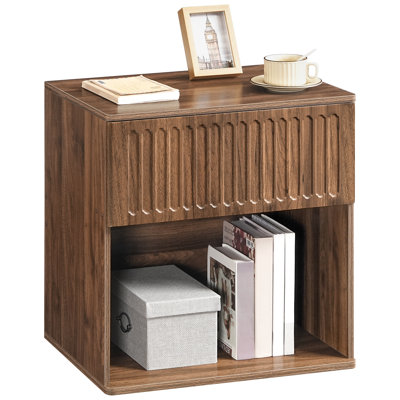 Table de chevet à 1 tiroir de 22,8 po de large avec casier ouvert, table de chevet cannelée avec rangement