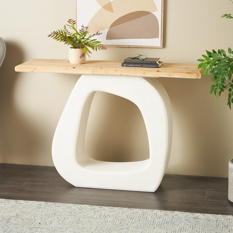 Cole And Grey Wooden O Shaped Console Table With Light Brown Tabletop