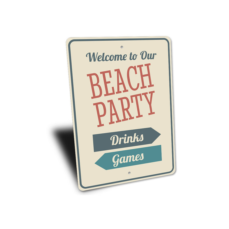 Plaque en aluminium Beach Party, H 18 po x l 12 po x P 0,06 po