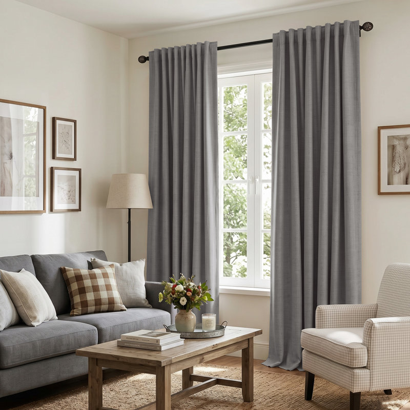 Birglinde Faux Linen Thermal 100% Blackout Curtains Rod Pocket/Ring Clips, Dark Gray, 50" W x 63" L