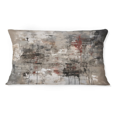 «Stormy Heartache Abstract» gris et beige - Coussin décoratif avec peinture abstraite