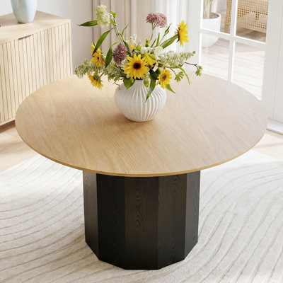 Table de salle à manger moderne 46 "Mid-Century ronde avec base en bois massif pour 4 personnes