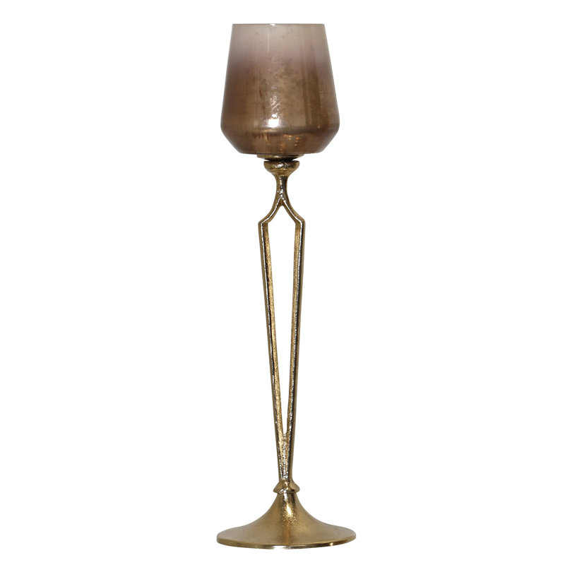 Dejohn - Aluminum & Glass Tea Light Holder, 18.75" H x 4.75" W x 4.75" D