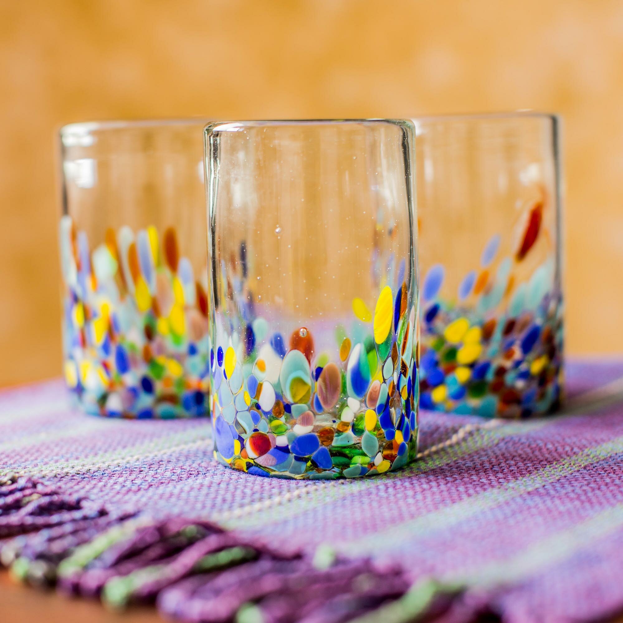 Set of six (6) 16 oz. Multi Color, Confetti Swirl Mexican glasses