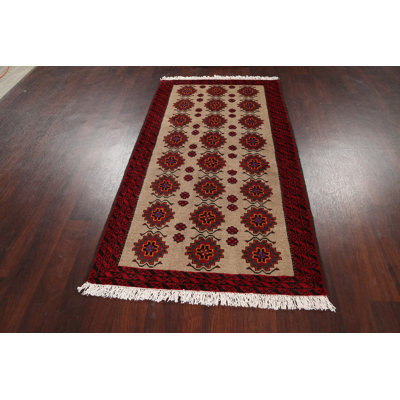 Tapis rouge / crème en laine noué à la main de conception unique 3 pi 4 po x 6 pi 1 po Gasparas