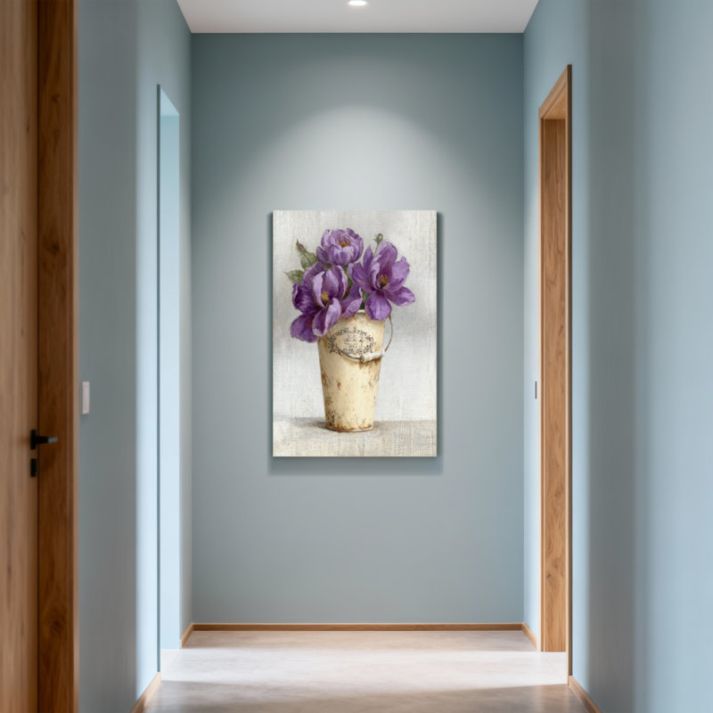 Plantes et fleurs fleurs mauves dans un seau rétro, H 40 po x l 28 po