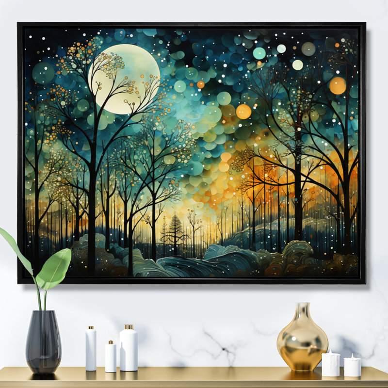 Enchanted Forest - Abstract Collages Wall Art Prints, 30" H x 40" W, Floater Framed Print, Black