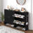 Fluted Shoe Cabinet for Entryway, Narrow Freestanding Shoe Storage with 2 Flip Drawers, Bottom Open Shelf and Side Hooks for Foyer or Hallway-1097190836