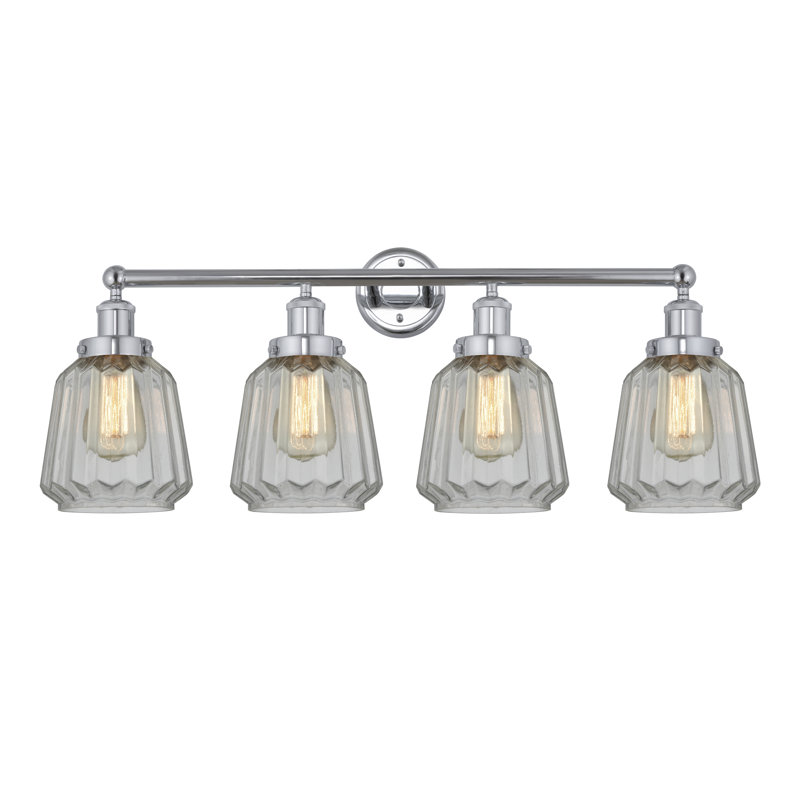 Éclairage de salle de bain à intensité variable à 4 lumières Aretzy, Blanc mat, Chrome poli