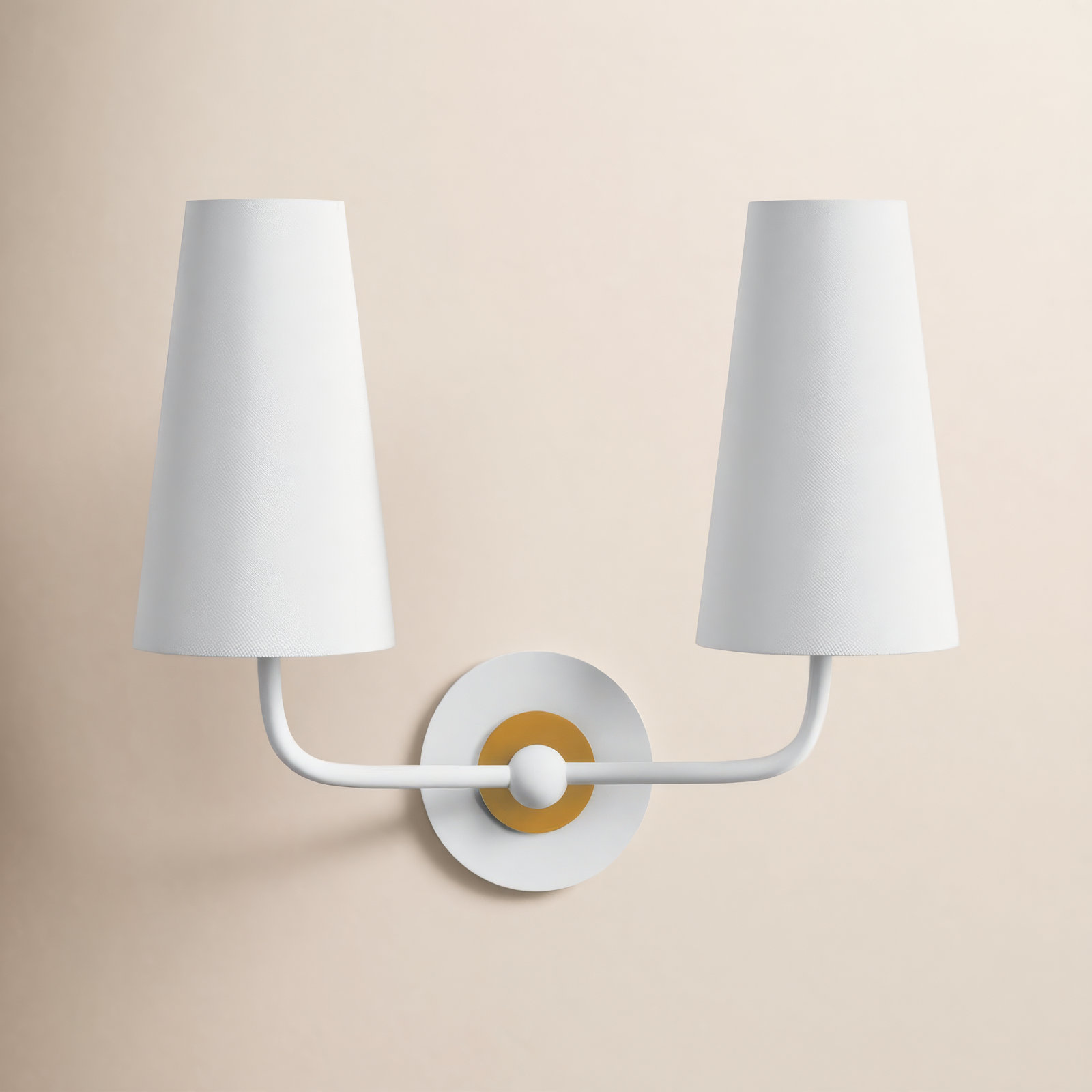 Tropez 2 Light Dimmable Armed Sconce, Aged Brass/White