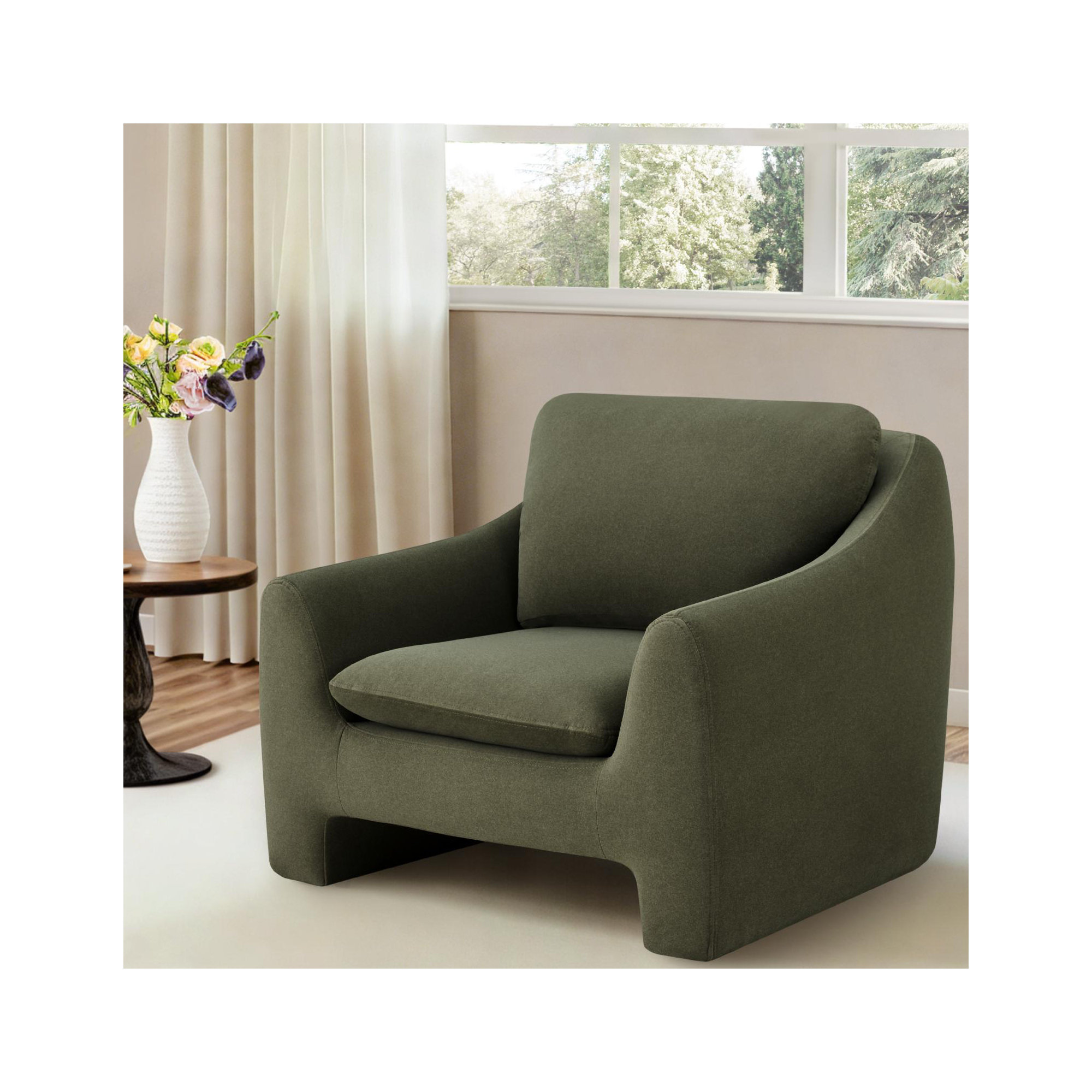 Elodie Rue 42'' Upholstery Modern Armchair, Vesper Forest Velvet